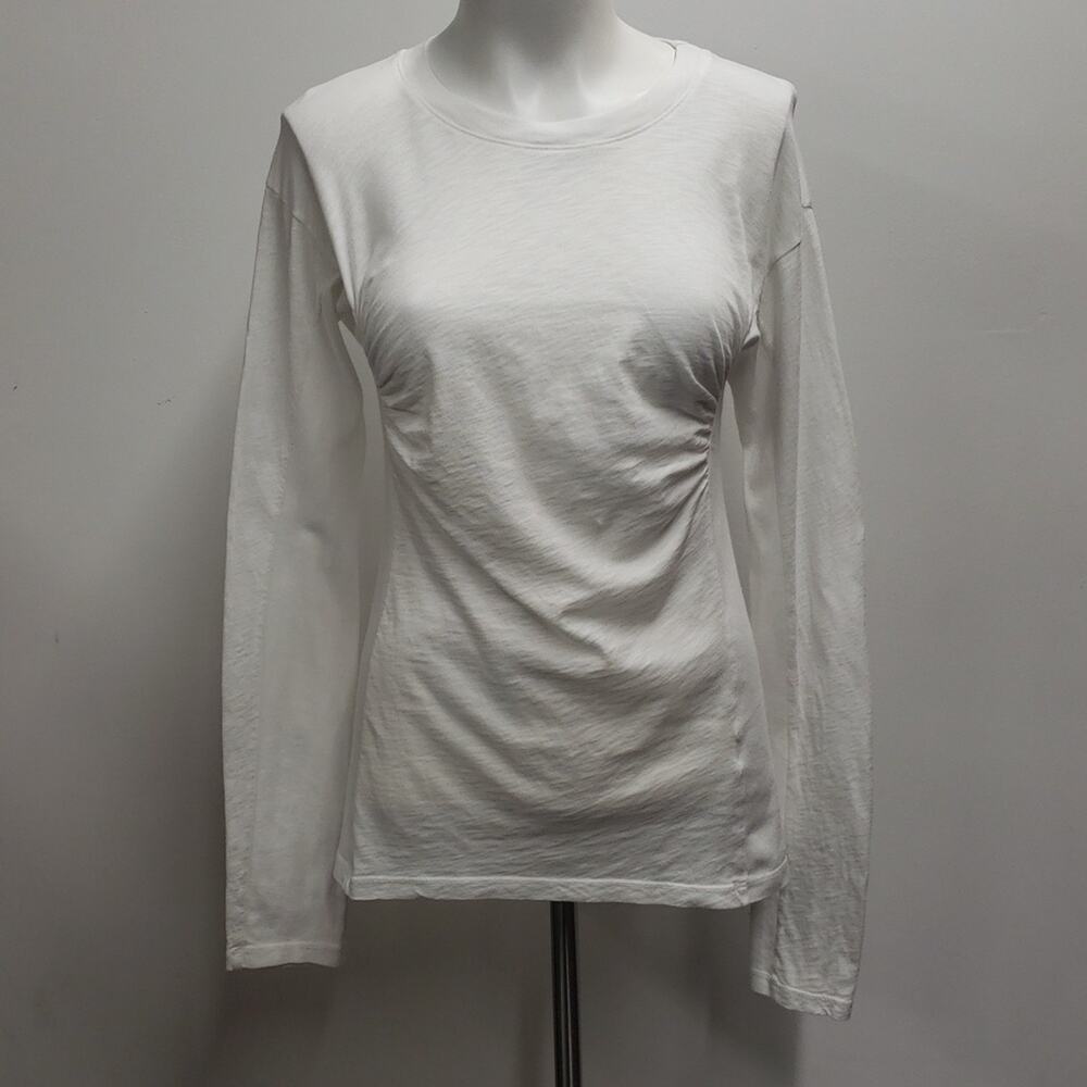 Stateside Side Ruched Long Sleeve Cotton Tee Women's XS White